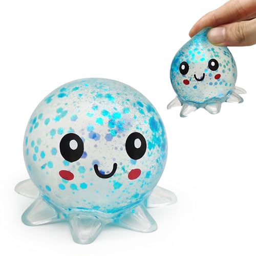 ZTATU Mini Octopus Toy Stress Balls for Adults 1PCS Octopus Sea Animals Squishy Balls for Kids Sensory Fidget Birthday Party Favors Stress Relief Toy Easter Basket Stuffers Blue - Image 1