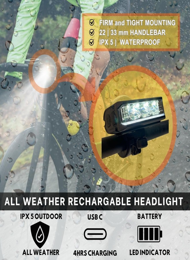 UWILE Ultra Bright Bike Light for Night Riding, Rechargeable Bicycle Headlight,Waterproof Bike Flashlight, 5 Modes, Firm Bracket Tubular Handlebar MTB Road Commuting Cycling, Steering Tube Scooter - Image 5