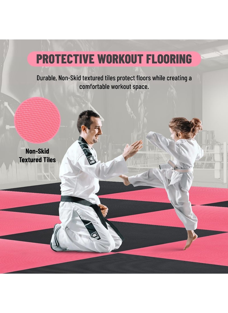 Endless 2.5 cm Thick EVA Foam Floor Mats, Set of 5 | 100L x 100W x 2.5Th cm | Red & Black Interlocking Tiles for Taekwondo, MMA, Gymnastics, Home Gym & Exercise | Durable & Easy to Install