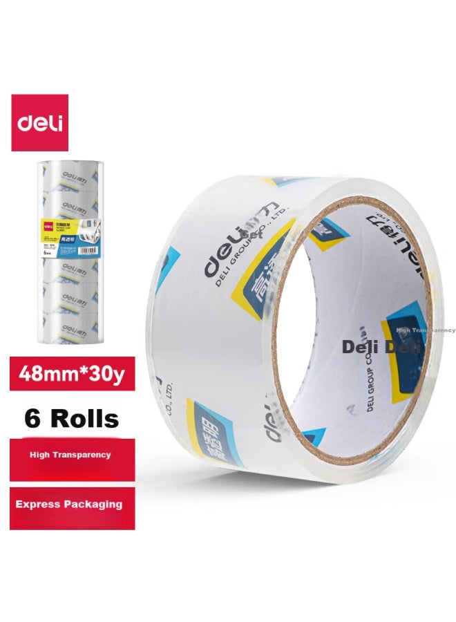 ديلي Deli شريط تغليف شفاف عالي الجودة، 48mm*30y*50um (27.4m/لفة)، 6 لفات/أنبوب، لوازم مكتبية، 30200 - Image 1