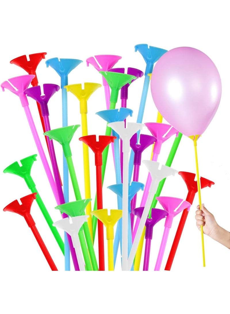 عصا البالون مع أكواب 100 قطعة كيس 40C، عصي البالون ألوان متنوعة، حامل البالون البلاستيكي وأكواب لعيد الميلاد، أي عطلة، زفاف، ديكور الذكرى السنوية، عيد الميلاد، رأس السنة الجديدة - Image 1