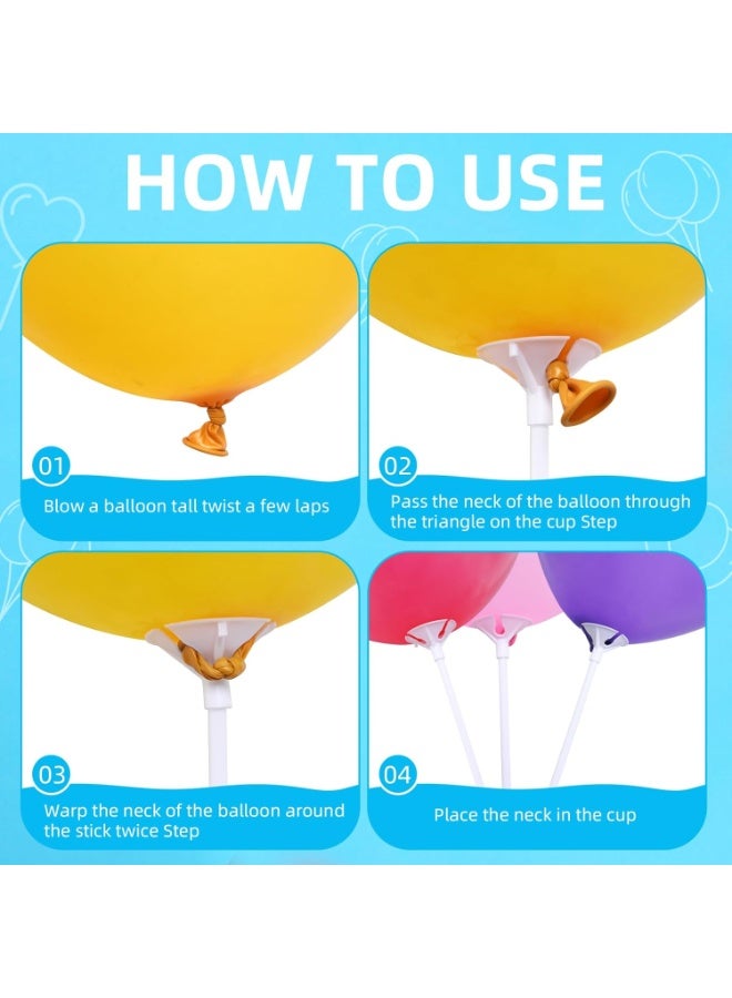 عصا البالون مع أكواب 100 قطعة كيس 40C، عصي البالون ألوان متنوعة، حامل البالون البلاستيكي وأكواب لعيد الميلاد، أي عطلة، زفاف، ديكور الذكرى السنوية، عيد الميلاد، رأس السنة الجديدة - Image 2
