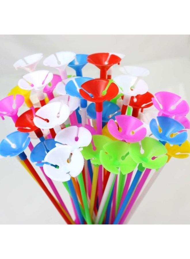 عصا البالون مع أكواب 100 قطعة كيس 40C، عصي البالون ألوان متنوعة، حامل البالون البلاستيكي وأكواب لعيد الميلاد، أي عطلة، زفاف، ديكور الذكرى السنوية، عيد الميلاد، رأس السنة الجديدة - Image 4