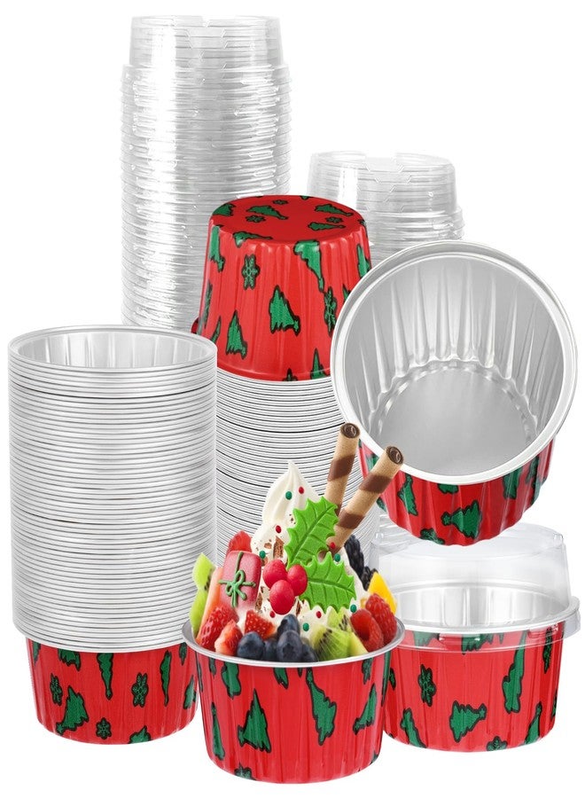 Augoog 100Pcs Christmas Aluminum Cups with Lids,5oz Disposable Ramekin Baking Cups Muffin Liners Mini Pie Pans Foil Cupcake Containers for Christmas Party,Style B - Image 1