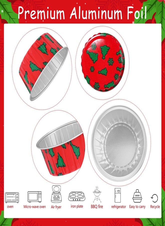 Augoog 100Pcs Christmas Aluminum Cups with Lids,5oz Disposable Ramekin Baking Cups Muffin Liners Mini Pie Pans Foil Cupcake Containers for Christmas Party,Style B - Image 3