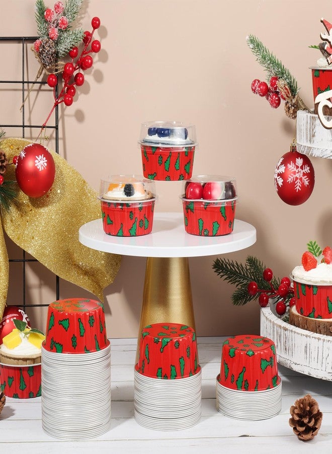 Augoog 100Pcs Christmas Aluminum Cups with Lids,5oz Disposable Ramekin Baking Cups Muffin Liners Mini Pie Pans Foil Cupcake Containers for Christmas Party,Style B - Image 4