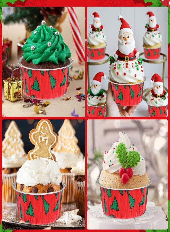 Augoog 100Pcs Christmas Aluminum Cups with Lids,5oz Disposable Ramekin Baking Cups Muffin Liners Mini Pie Pans Foil Cupcake Containers for Christmas Party,Style B - Image 5