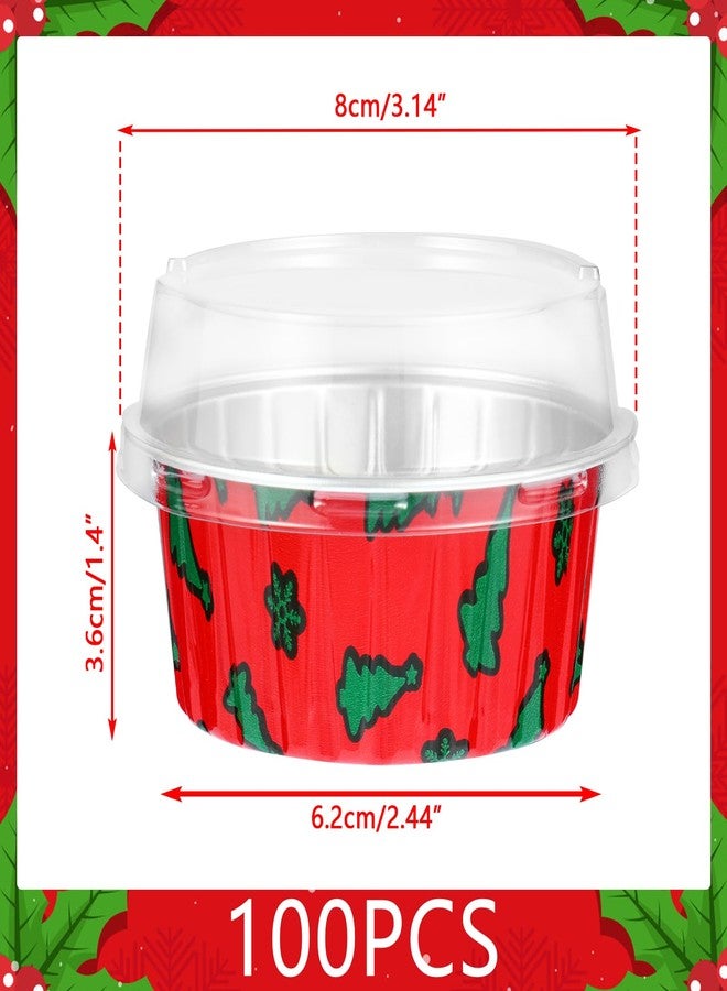 Augoog 100Pcs Christmas Aluminum Cups with Lids,5oz Disposable Ramekin Baking Cups Muffin Liners Mini Pie Pans Foil Cupcake Containers for Christmas Party,Style B - Image 2