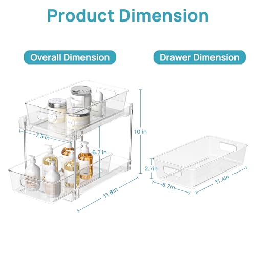 Vtopmart 4 Pack Bathroom Organizer, 2 Tier Clear Under Sink Organizers Vanity Countertop Storage Container,Cabinet Drawers Bins, Pull-Out Organization with Track for Pantry, Kitchen - Image 2