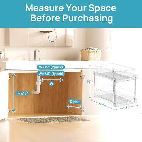 Vtopmart 4 Pack Bathroom Organizer, 2 Tier Clear Under Sink Organizers Vanity Countertop Storage Container,Cabinet Drawers Bins, Pull-Out Organization with Track for Pantry, Kitchen - Image 3