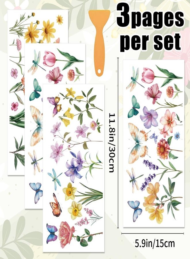 BEUNITONE 3 Sheets Rub on Transfers for Crafts and Furniture,Butterfly Botanical Flowers,Cold IOD Transfers Stickers,Rub on Transfer Stickers for Wood,Paper,Glass,Desk,DIY Home Decor(11.8x5.9 Inch) - Image 2