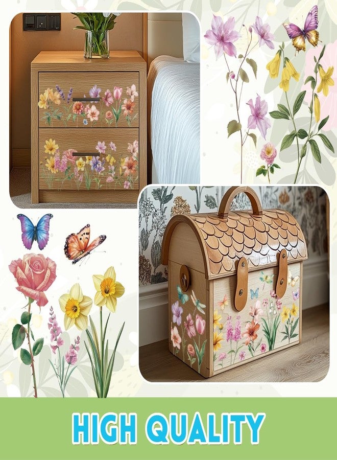 BEUNITONE 3 Sheets Rub on Transfers for Crafts and Furniture,Butterfly Botanical Flowers,Cold IOD Transfers Stickers,Rub on Transfer Stickers for Wood,Paper,Glass,Desk,DIY Home Decor(11.8x5.9 Inch) - Image 3