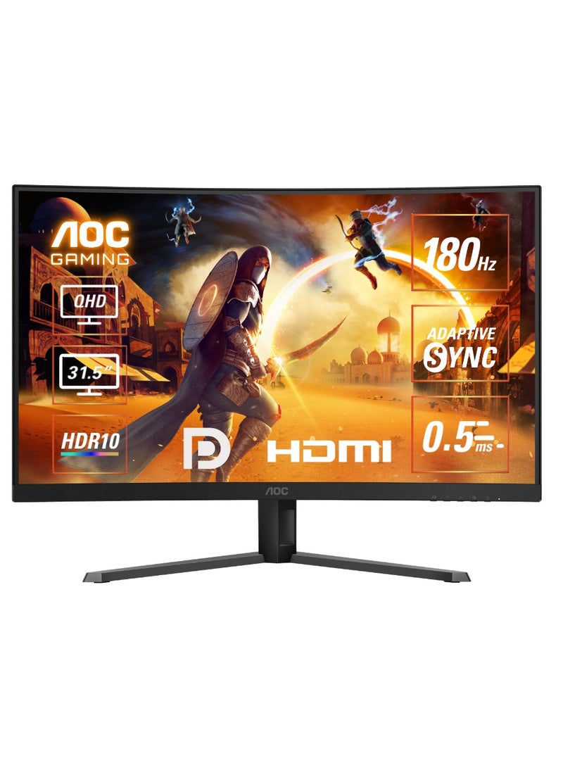 AOC 32" Inch Curved Gaming Monitor (2560x1440) 2K QHD, 180Hz Refresh Rate, 0.5ms Response Time with HDMI, VA Panel Type, HDR10 &Adaptive Sync Technology - CQ32G4E | Black - Image 1