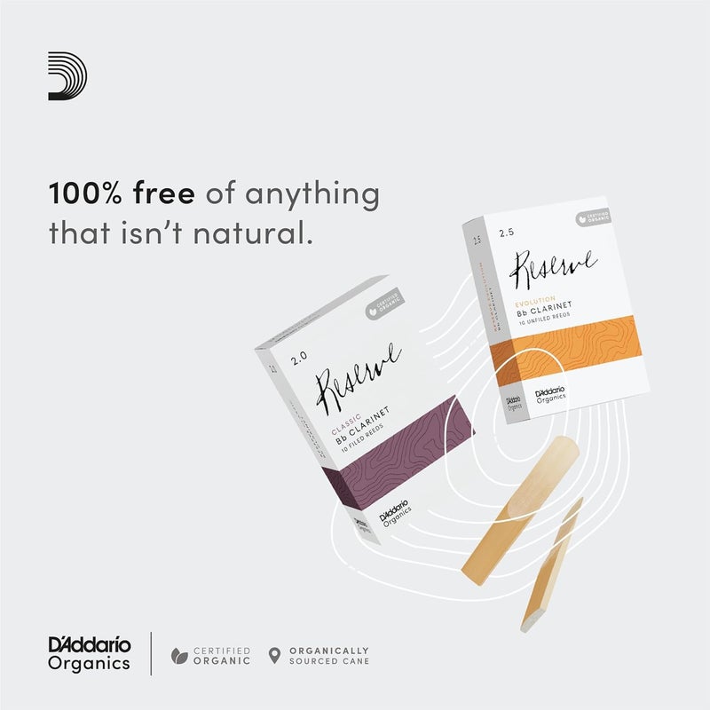 د'اداريو قصبات كلارينيت D'Addario Organic Reserve Bb - قصبات للكلارينيت - أول وأعشاب عضوية حصرية - قوة 2.0، عبوة من 10 قطع - Image 4