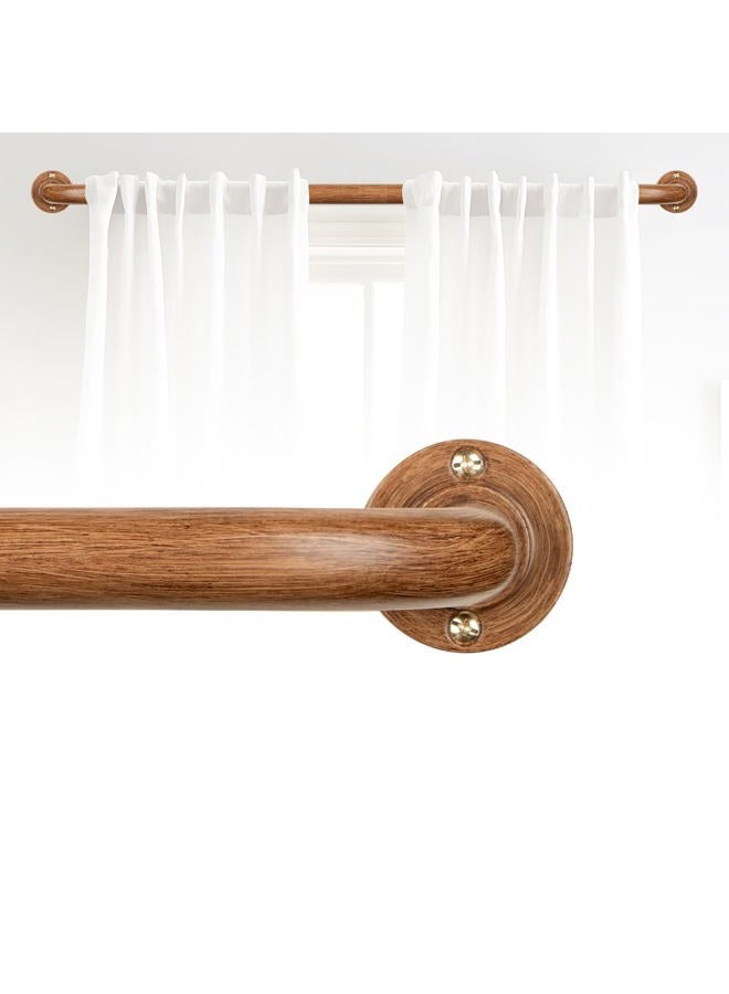 HTZON Blackout Wrap Around Curtain Rods for Windows 28 to 48 Inch:Room Darkening Imitation Wood Curtain Rod Heavy Duty Adjustable 1Inch Wooden Curved French Return Wraparound Curtain Rods Round Hidden - Image 1