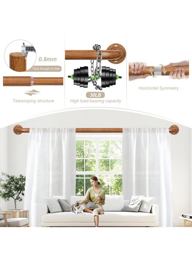 HTZON Blackout Wrap Around Curtain Rods for Windows 28 to 48 Inch:Room Darkening Imitation Wood Curtain Rod Heavy Duty Adjustable 1Inch Wooden Curved French Return Wraparound Curtain Rods Round Hidden - Image 5