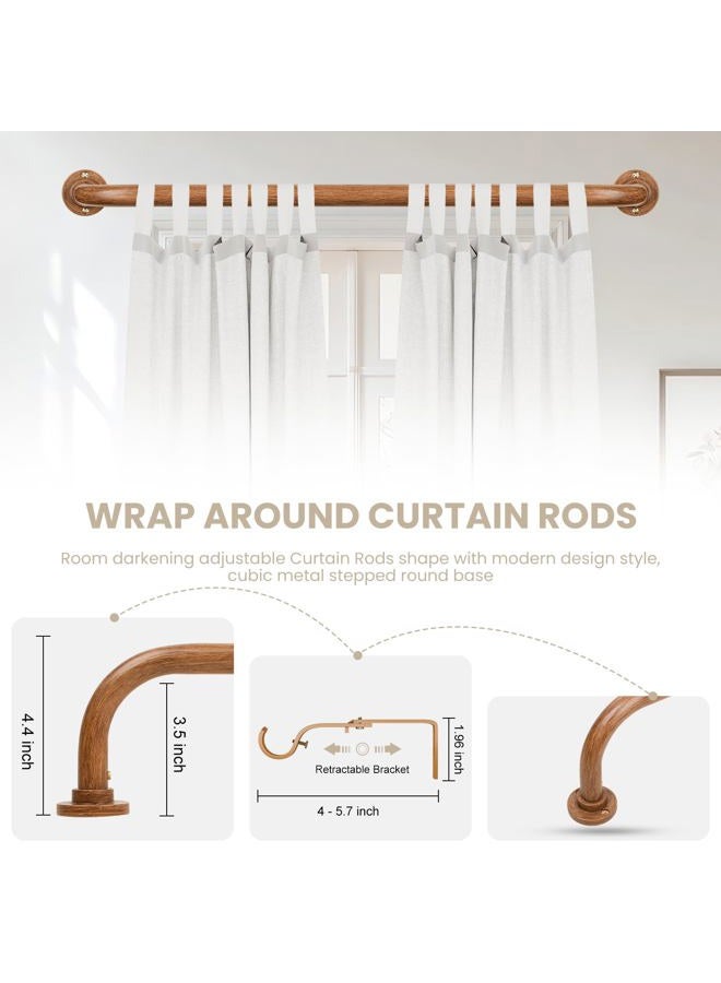 HTZON Blackout Wrap Around Curtain Rods for Windows 28 to 48 Inch:Room Darkening Imitation Wood Curtain Rod Heavy Duty Adjustable 1Inch Wooden Curved French Return Wraparound Curtain Rods Round Hidden - Image 4