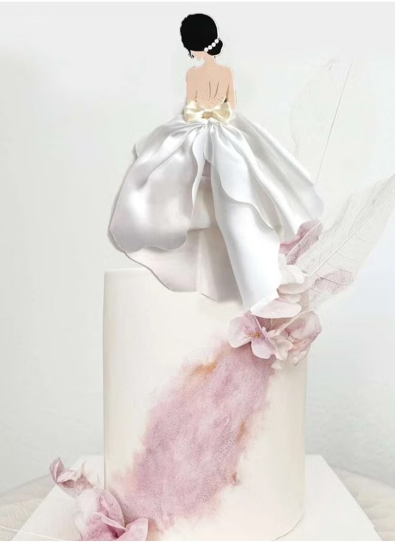 2Pcs Wedding Dress Design Decorative Cake Topper