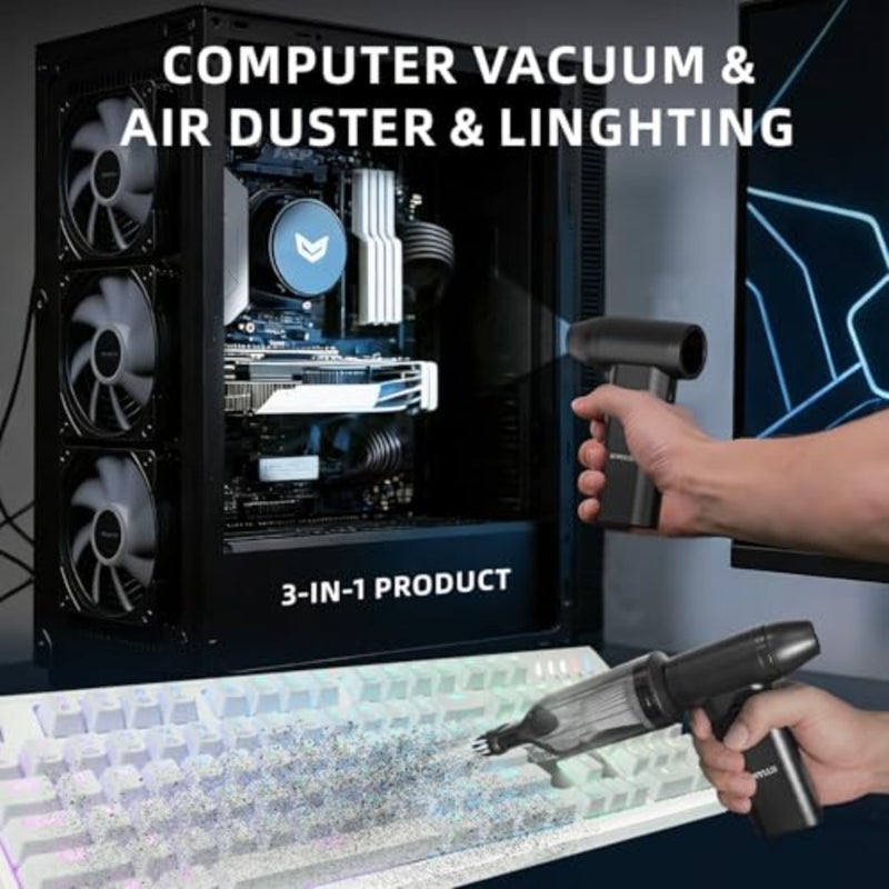 Electric Compressed Air Duster Mini Blower Cordless with Computer Vacuum Cleaner kit Lighting 180, 000 RPM 5 Speed Handheld 3 in 1 USB-C for pc Keyboards Home Car BBQ Grill - Image 2
