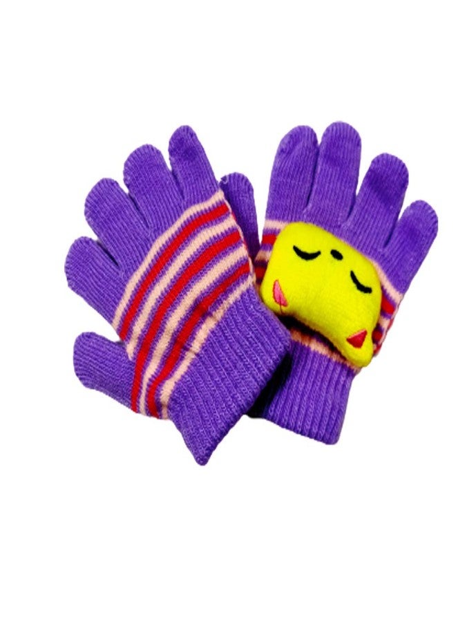 Malvina قفازات مالفينا الشتوية المصنوعة من الصوف الأكريليكي، زوج واحد، للأطفال الرضع من البنات والأولاد الصغار، بتصميم قطة لطيف (بنفسجي، من 1 إلى 3 سنوات) - Image 2