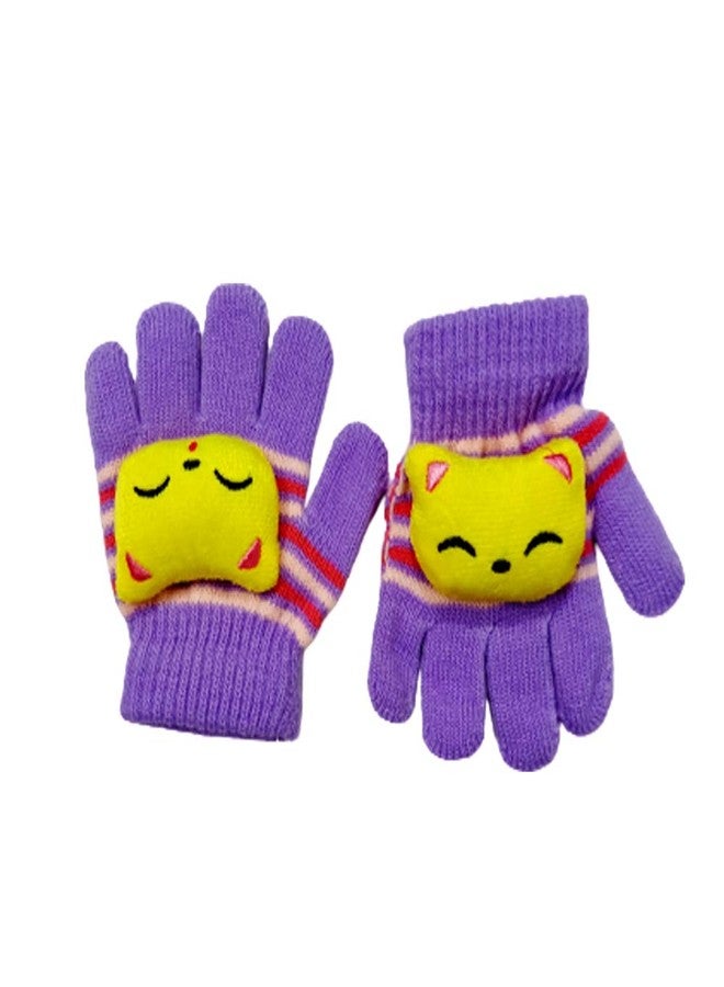 Malvina قفازات مالفينا الشتوية المصنوعة من الصوف الأكريليكي، زوج واحد، للأطفال الرضع من البنات والأولاد الصغار، بتصميم قطة لطيف (بنفسجي، من 1 إلى 3 سنوات) - Image 4