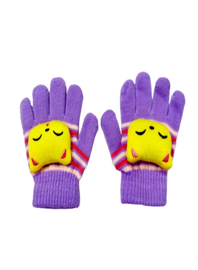 Malvina قفازات مالفينا الشتوية المصنوعة من الصوف الأكريليكي، زوج واحد، للأطفال الرضع من البنات والأولاد الصغار، بتصميم قطة لطيف (بنفسجي، من 1 إلى 3 سنوات) - Image 3
