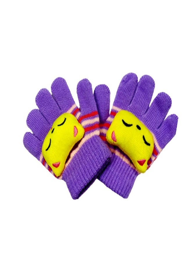 Malvina قفازات مالفينا الشتوية المصنوعة من الصوف الأكريليكي، زوج واحد، للأطفال الرضع من البنات والأولاد الصغار، بتصميم قطة لطيف (بنفسجي، من 1 إلى 3 سنوات) - Image 1