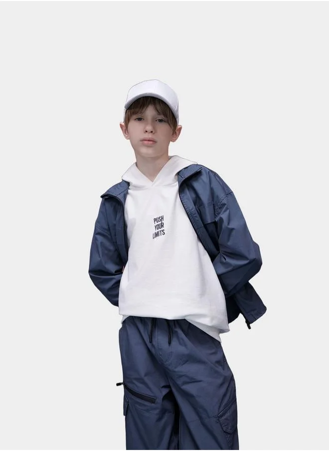 DeFacto DeFacto Kids White Cotton Hooded with Embroidered Design T-Shirt