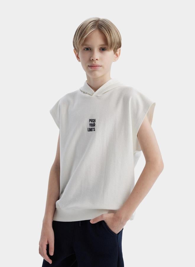 DeFacto DeFacto Kids White Cotton Hooded with Embroidered Design T-Shirt  - Image 4