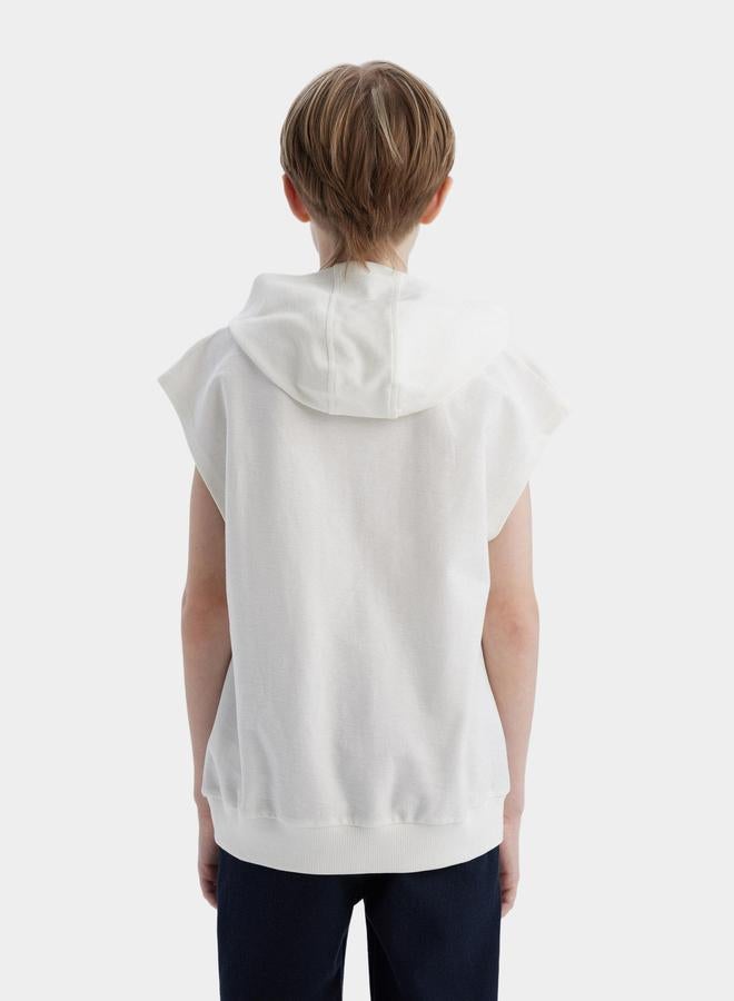 DeFacto DeFacto Kids White Cotton Hooded with Embroidered Design T-Shirt  - Image 5