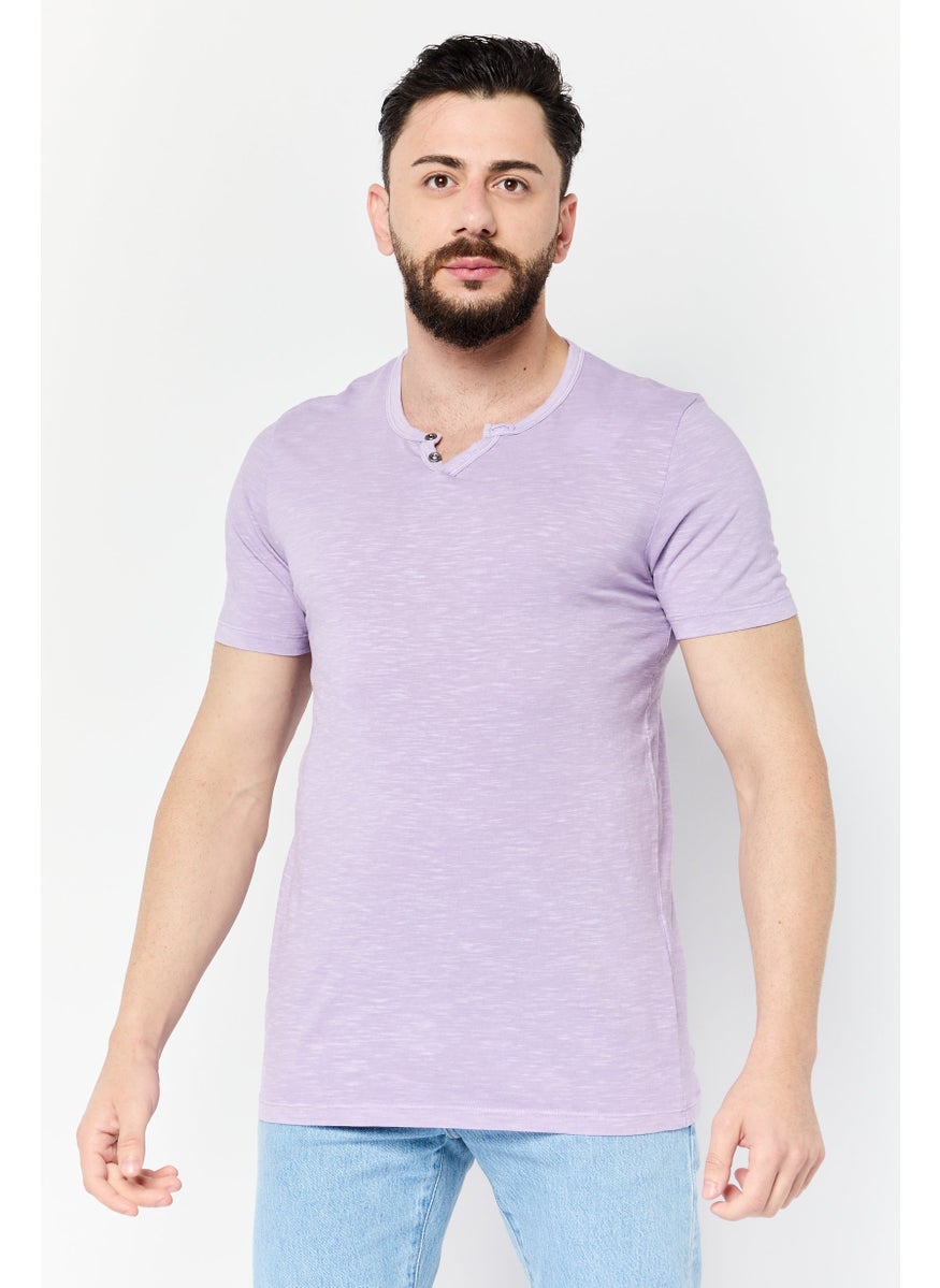 Jack Jones Men Split Neck Short Sleeves Heather T-Shirt, Purple  - Image 1
