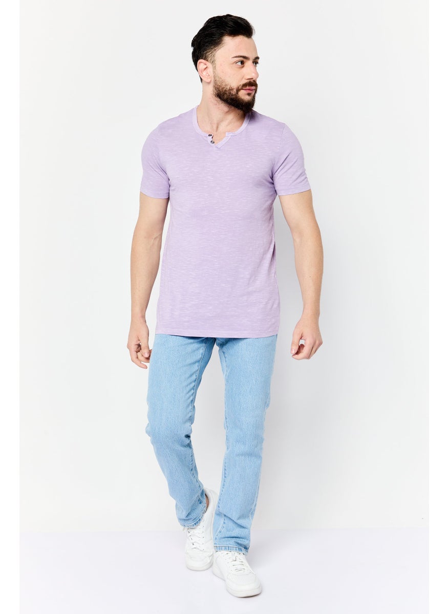 Jack Jones Men Split Neck Short Sleeves Heather T-Shirt, Purple  - Image 3