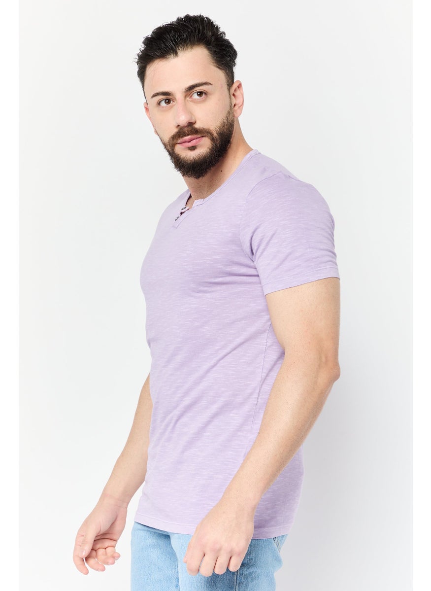 Jack Jones Men Split Neck Short Sleeves Heather T-Shirt, Purple  - Image 4