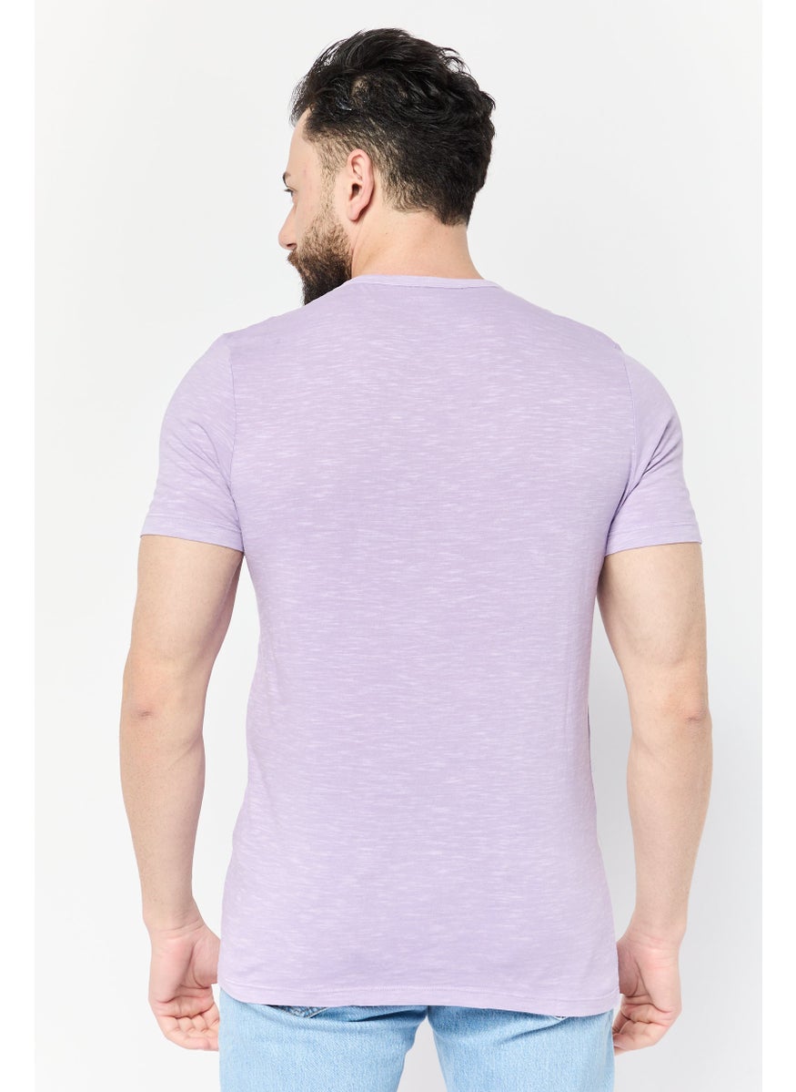 Jack Jones Men Split Neck Short Sleeves Heather T-Shirt, Purple  - Image 2