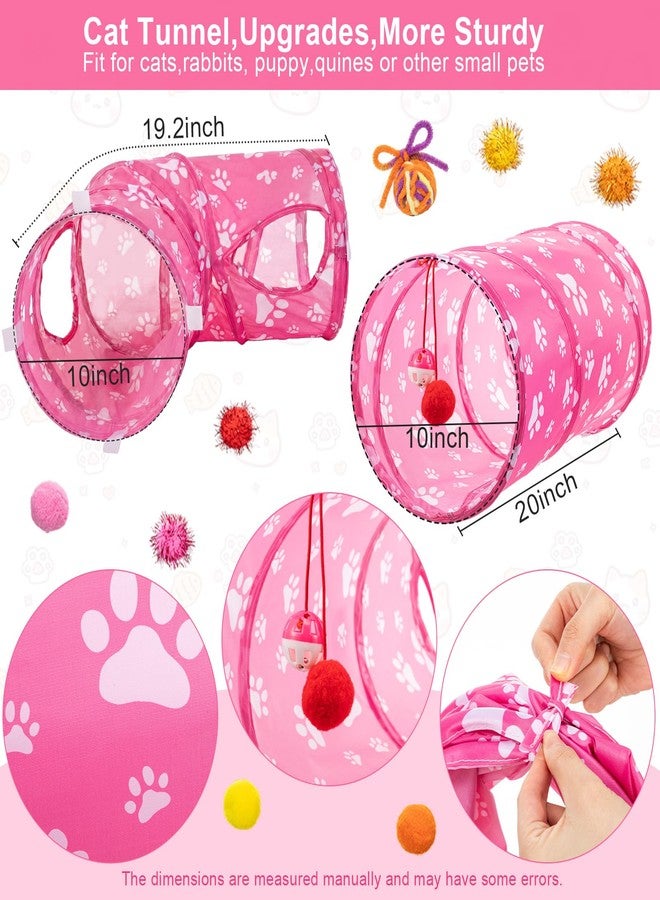 Leitee 40 Pcs Cat Toys Kitten Toys Assortments, Variety Toy Set Including 3 Pink Cat Paws Way Tunnel, Cats Feather Teaser, Fuzzy Mice, Crinkly Ball, Springs, Colorful Balls and Bells for Indoor Pet - Image 4
