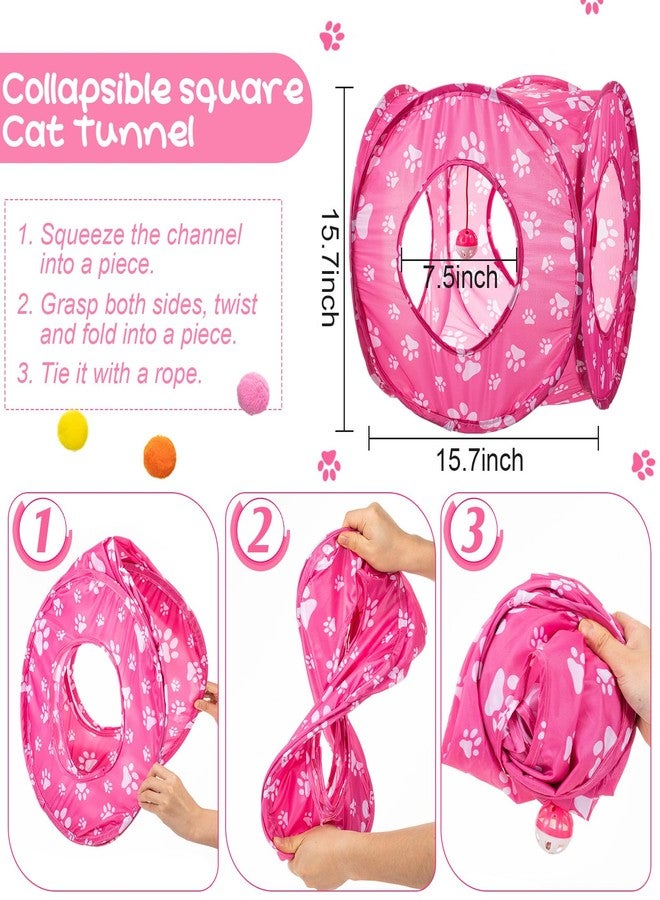 Leitee 40 Pcs Cat Toys Kitten Toys Assortments, Variety Toy Set Including 3 Pink Cat Paws Way Tunnel, Cats Feather Teaser, Fuzzy Mice, Crinkly Ball, Springs, Colorful Balls and Bells for Indoor Pet - Image 3