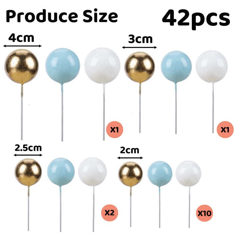 Sricam 42pcs Balloon Cake Topper, Ball Cake Decorations Acrylic Cake Topper Mini Balloon DIY Cake Insert Cupcake Topper for Birthday Party Wedding Baby Shower Cake Decorations (White,Blue,Gold) - Image 2