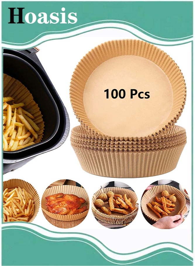Hoasis Air Fryer Disposable Paper Liner , Cooking Paper for Air Fryer, Non-Stick Air Fryer Liners, Baking Paper for Air Fryer Oil-proof, Food Grade Parchment for Baking Roasting Microwave 6.3 insh (100pcs) - Image 1