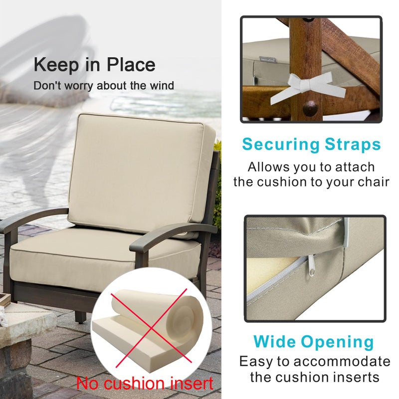 NettyPro Outdoor Cushion Slipcovers Waterproof 4 Pack Patio Chair Seat Cushion Covers with Zipper and Tie, 24 x 24 x 4 Inch, Replacement Cover Only, Khaki - Image 4