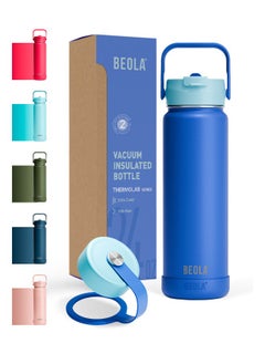 BEOLA 750ml Vacuum Insulated Water Bottle 18/8 Stainless Steel 304 Double Wall Thermos Bottle with Straw Lid and wide mouth, 2 lids included, Hot Cold Liquids Sports Bottle, 24oz (Lavender)  - Image 1