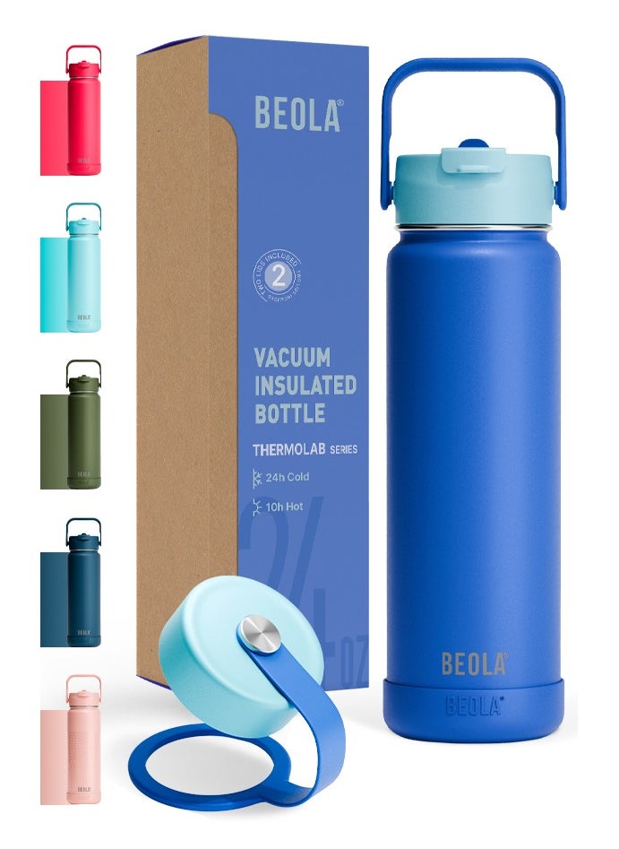 BEOLA 750ml Vacuum Insulated Water Bottle 18/8 Stainless Steel 304 Double Wall Thermos Bottle with Straw Lid and wide mouth, 2 lids included, Hot Cold Liquids Sports Bottle, 24oz (Lavender)  - Image 1
