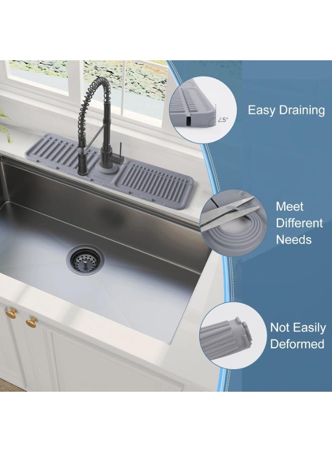 Kitchen Sink Splash Guard Silicone Faucet Mat Faucet Handle Drip Catcher Tray Kitchen Sink Organizer 17.5” x 5.5” Sink Sponge Holder Sink Protectors for Kitchen Sink Accessories (Grey) - Image 4