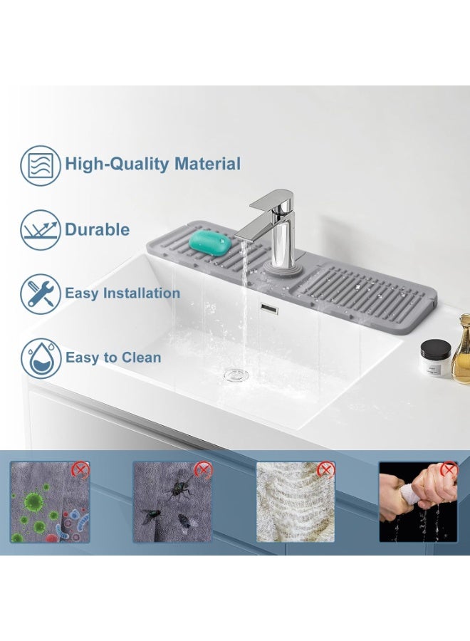 Kitchen Sink Splash Guard Silicone Faucet Mat Faucet Handle Drip Catcher Tray Kitchen Sink Organizer 17.5” x 5.5” Sink Sponge Holder Sink Protectors for Kitchen Sink Accessories (Grey) - Image 5