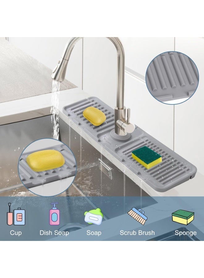 Kitchen Sink Splash Guard Silicone Faucet Mat Faucet Handle Drip Catcher Tray Kitchen Sink Organizer 17.5” x 5.5” Sink Sponge Holder Sink Protectors for Kitchen Sink Accessories (Grey) - Image 3