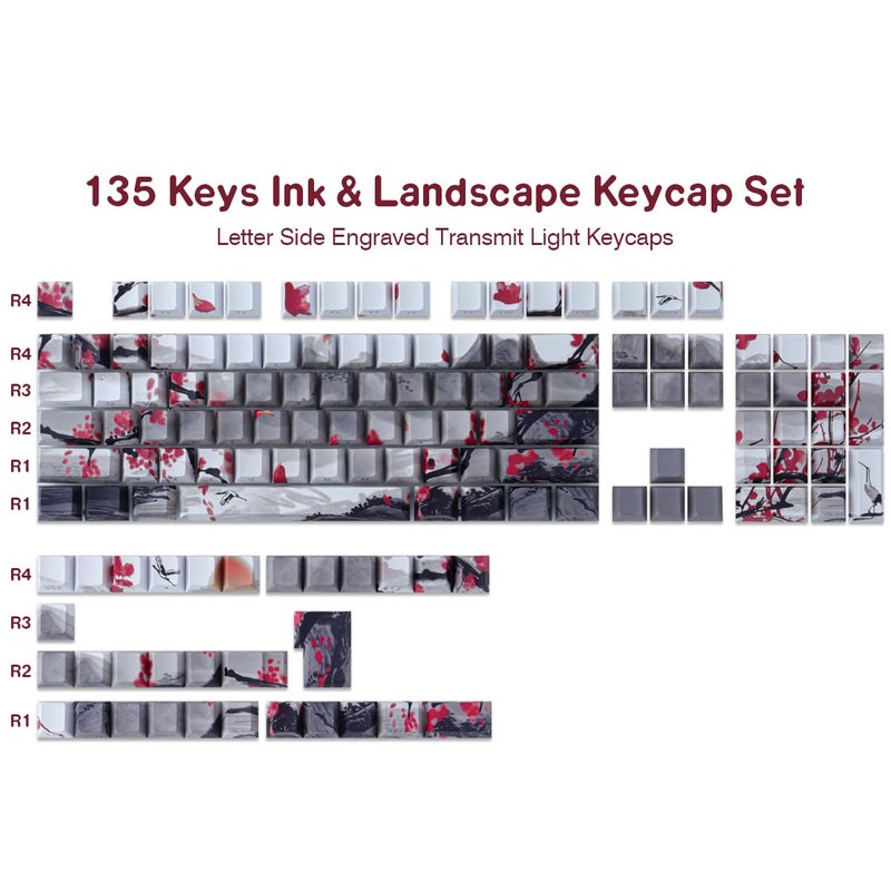 Tsungup PBT Keycaps - Side Print Keycap Set,135 Keys Double Shot Shine Through Landscape Painting Custom Keycaps,Cherry Profile Keyboard Key caps for Cherry MX Switches Mechanical Keyboards - Image 5