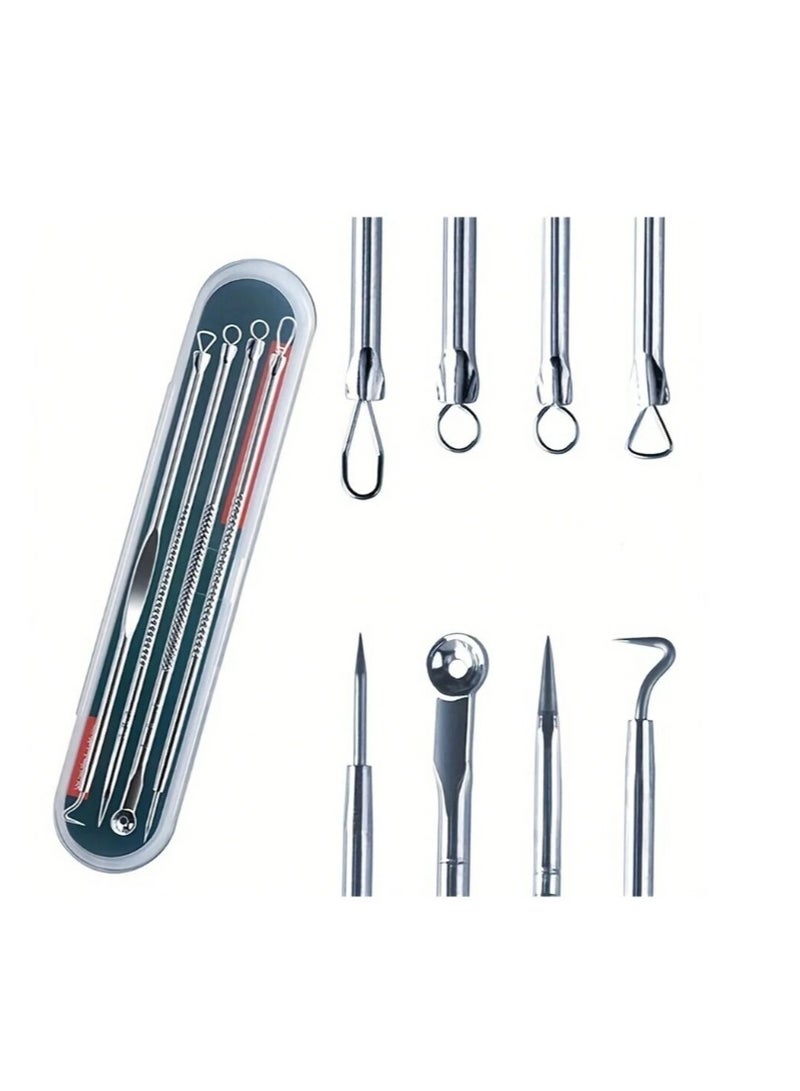 4pcs Set Acne Removal Kit, Blackhead Remover Tool Set, Pimple Extractor Blemish Treatment Clean Pores Needle Hook - Image 1