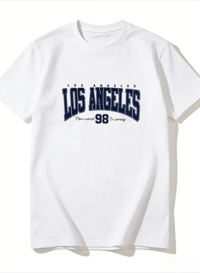 Take Two Men White LA Text Print T-Shirt