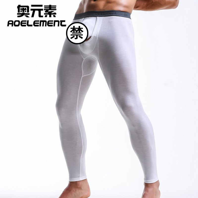 Bullet Mens Autumn Pants Separated Single Piece Scrotum Pants Thin Line Pants Tight Warm Pants Underpants Young Mens Leggings Black  - Image 3