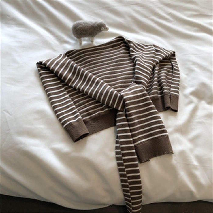 Striped Knit Small Scarf Womens Spring Autumn Summer Office Red Glamour Air Conditioning Room Neck Protection Cervical Pillow S Brown 