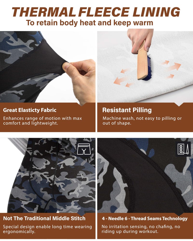 Muezna Men's Thermal Top and Bottom Set Underwear Long Johns Base Layer with Soft Fleece Lined - Blue Camo, Large - Image 3